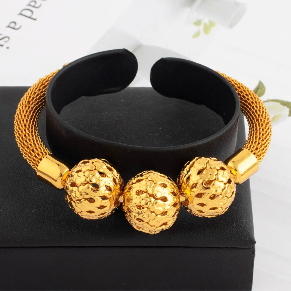 Women Charm Adjustable Bracelet Dubai Round Bead Bangle African Hollow Out Bangle Jewelry Gift For Party Mother's Day Wedding