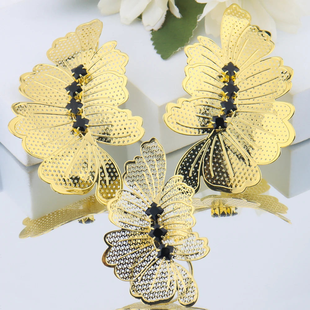 Fashion Gilding 2Pcs Jewelry Sets For Dubai Women Luxury Earrings and Ring Sets Gift For Party Wedding Valentine's Day