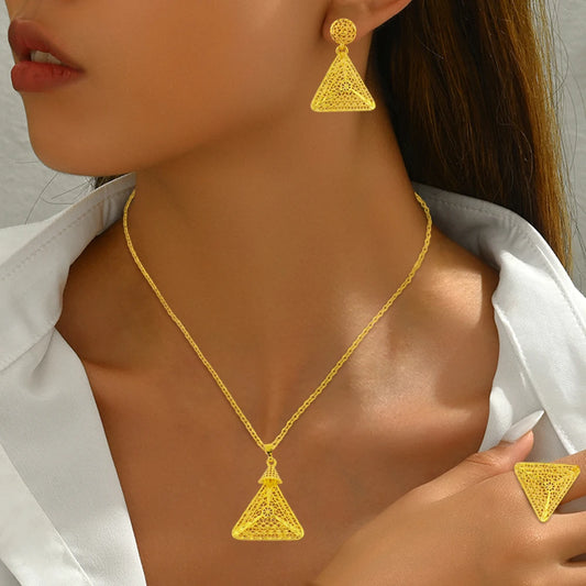Luxury Arabic Gold Wedding Jewelry Set Gold Plated Dubai Bridal Necklace Earrings Ring Nigeria Women Vintage Jewelrys Gift