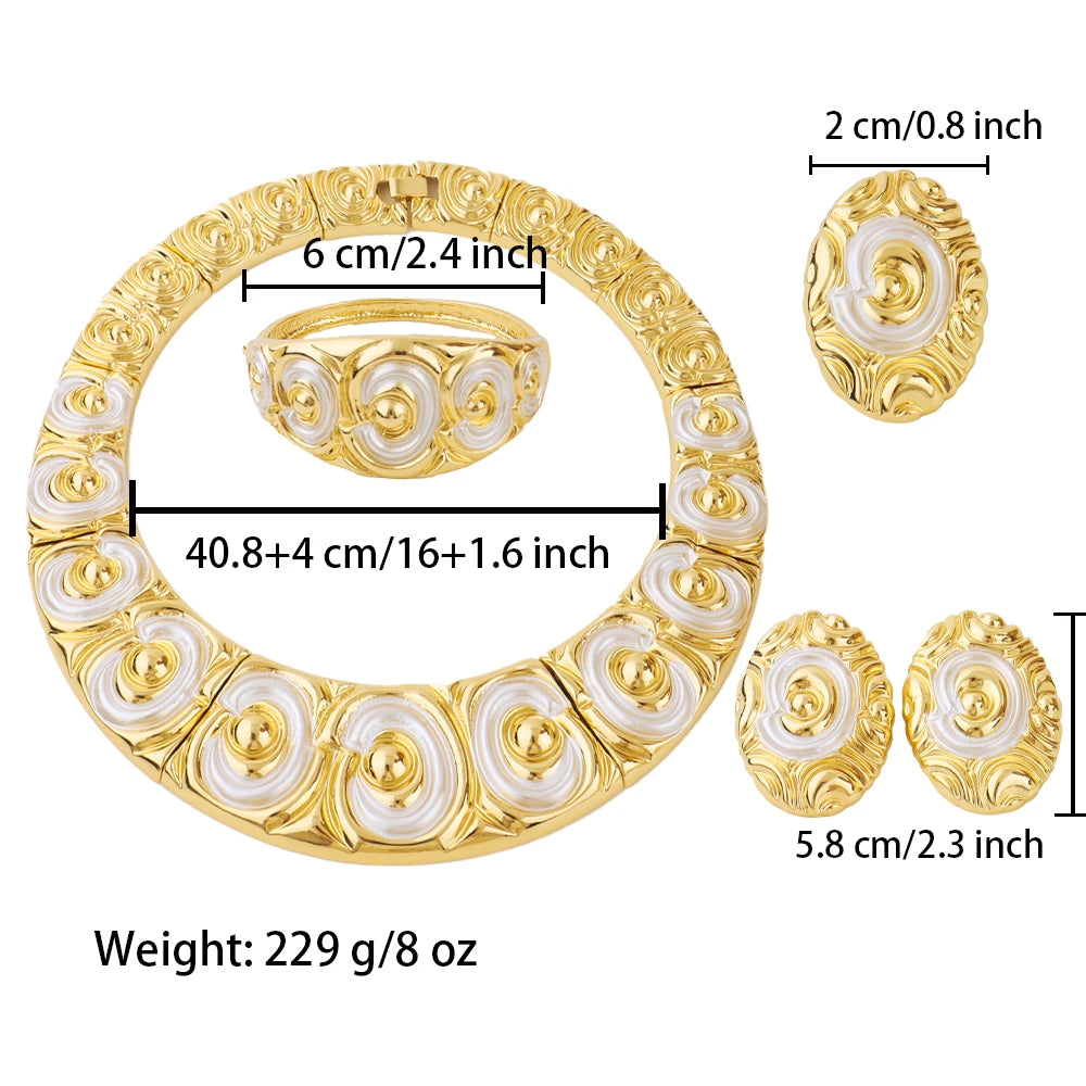 Luxury Shine Gold Plated Heavy Necklace Earrings Bracelet Ring Set for Women Dubai Noble Charms Jewelry Gift for Party Wedding