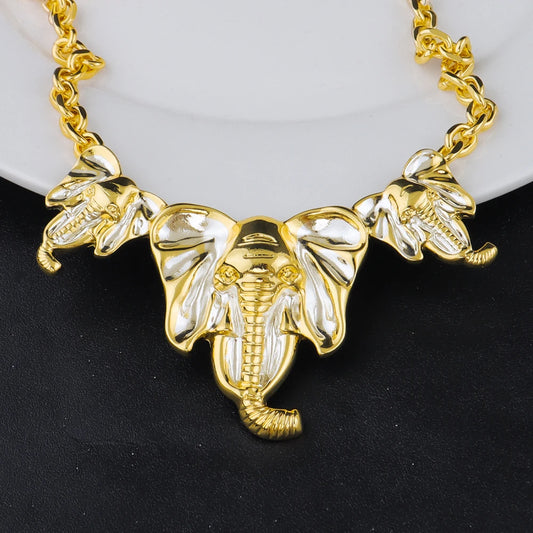 luxury gold plated woman jewerly set Dubai Gold Color Elephant Bracelet Ring Earrings Necklace Set For Women Party Gift