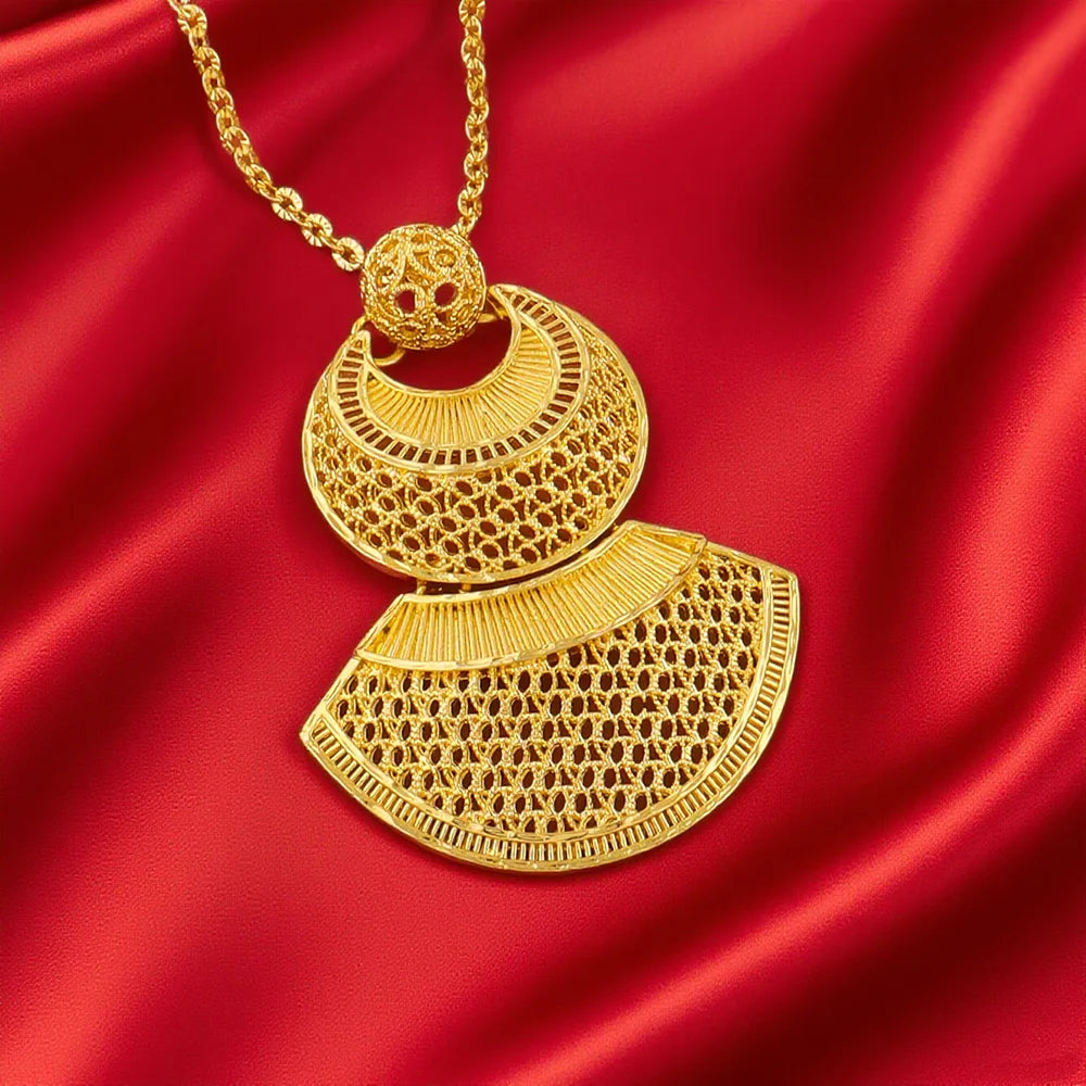 Dubai Gold-Tone Jewelry Set for Women – Earrings, Necklace & Rings, Indian Bridal Costume, Nigerian Wedding Party Gift