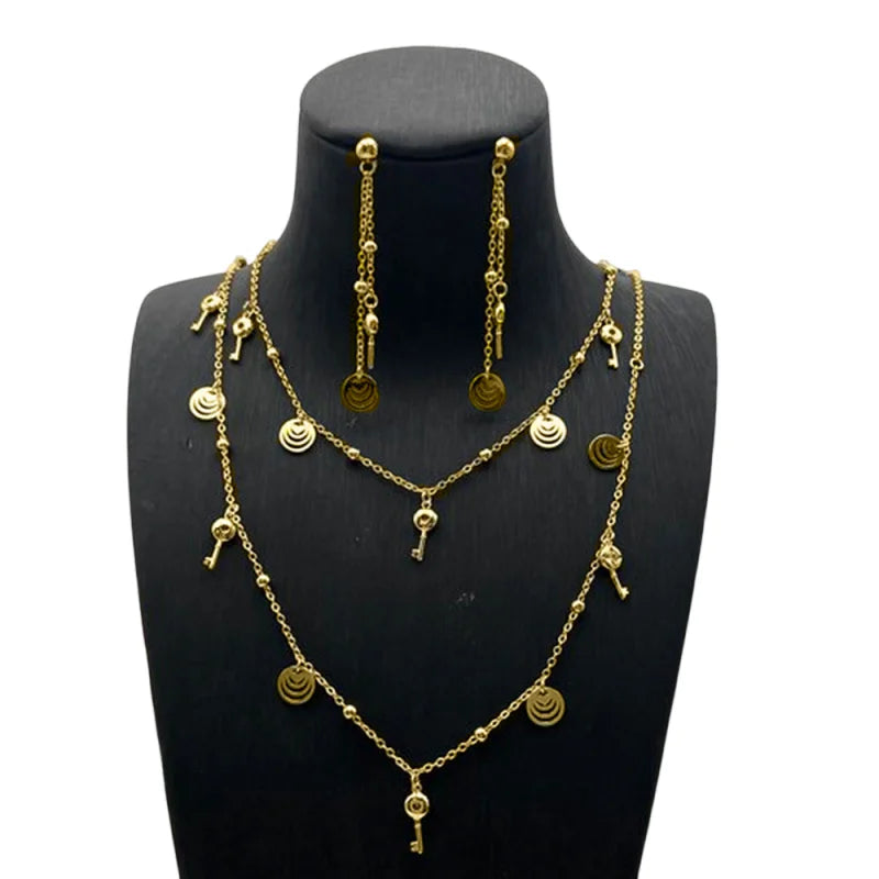 Stainless Steel Earrings Long Chain For Women Gold Plated Jewelry Set Bohemian style Necklace Earrings for Party Wedding Holiday
