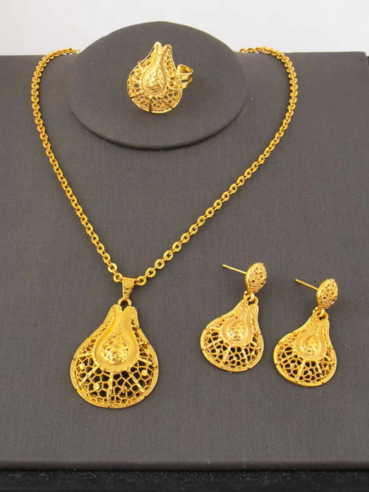Dubai Bridal Gold Jewelry Set for Women, Middle-East Costume Necklace Earrings, Indian Wedding Party Gift, Luxe Statement Bridal