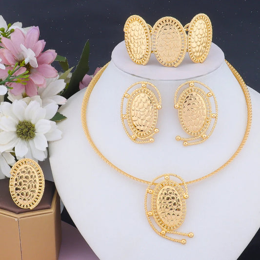 Luxury Gold Plated Women Jewelry Set for Necklace Bracelet Earrings Ring Elegant Charms Jewelries Gift for Wedding Party
