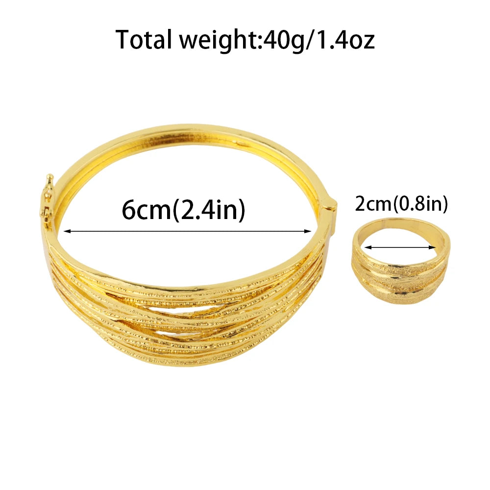YM Copper Women Bangle Rings Gold Plated Dubai America Geometric Aesthetic Jewelry Set For Fashion Party Jewelry Gifts Wholesale