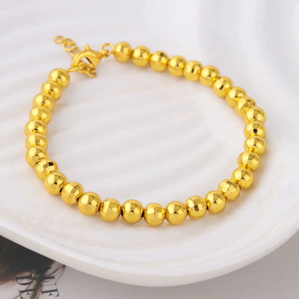 Gold Color Women Dubai Bangle Ghana Fashion Bead Chain Bracelet Waterproof Jewelry Noble Female Accessories Party Easter Gift