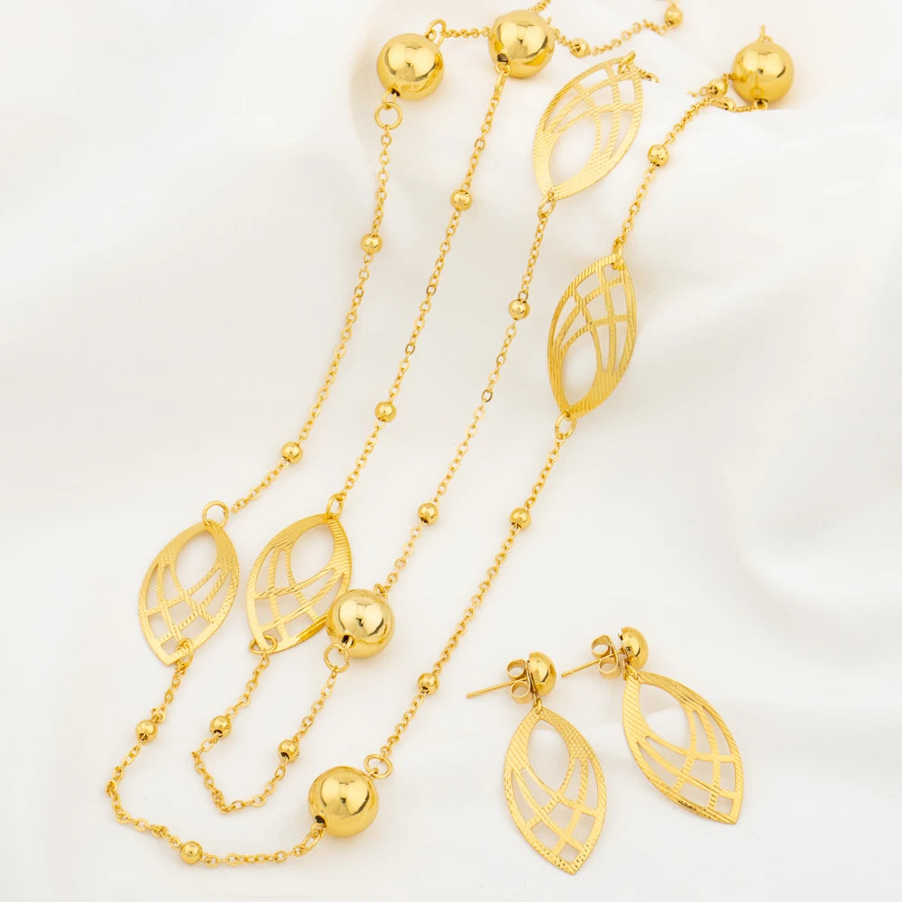 Gold Plated Long Chain for Women Fashion Necklace Copper Round Bead Geometry Pendant Party Wedding Waist Chain Jewelry Accessory