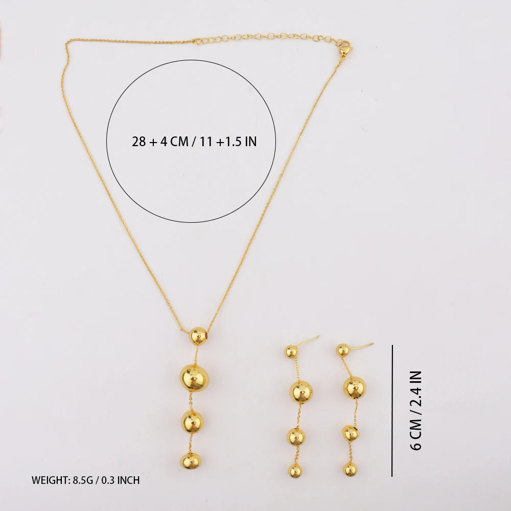 Stainless Steel Ball Shape Earrings Necklace to Women New Gold Color Fashion Jewelry Set For America Dubai Party Wedding Wearing
