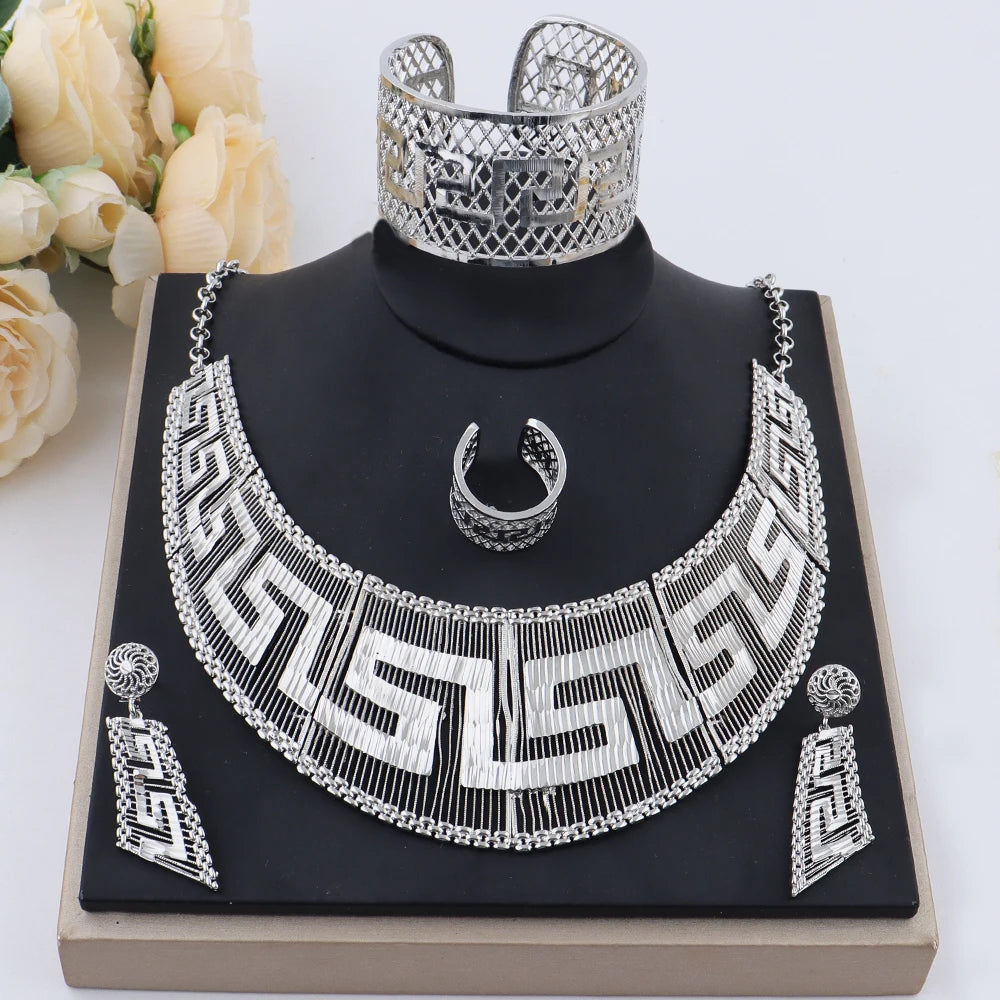 YM Jewelry Gold Plated Earrings Necklace Bangle Ring Sets For Women Luxury Dubai Color Jewelry Sets for Banquet Wedding Gift