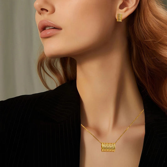 Gold Plated Copper Jewelry Set for Women Vintage Elegant Necklace and Earrings Set Clavicle Chain Romantic Jewelry Gift