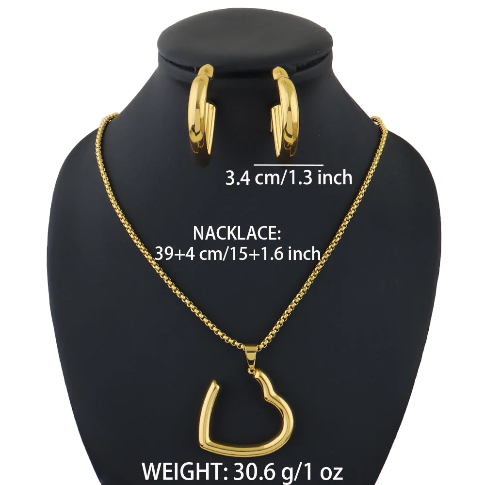 stainless steel heart woman necklace earrings 24K gold-plated jewelry set for women amazigh necklace Gift
