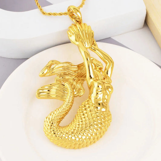 Gold Color Mermaid Pendant Fashion Gold Plated Jewelry Hip Hop Women Men Popular Necklace For Daily Wear Anniversary Wholesale