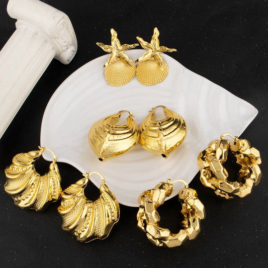 New Hot Sell Trendy Circle Earrings Stainless Steel Irregular Pleated Women Metal Earing Vintage Exaggerated Gold Color Earrings