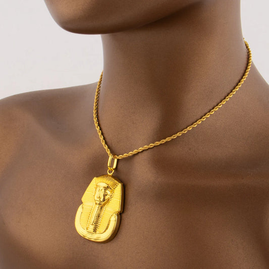Gold Color Egyptian Pharaoh Pendant Fashion18K Golden Plated Necklace Mens Women Egyptian Jewelry Music Festival Party Gift
