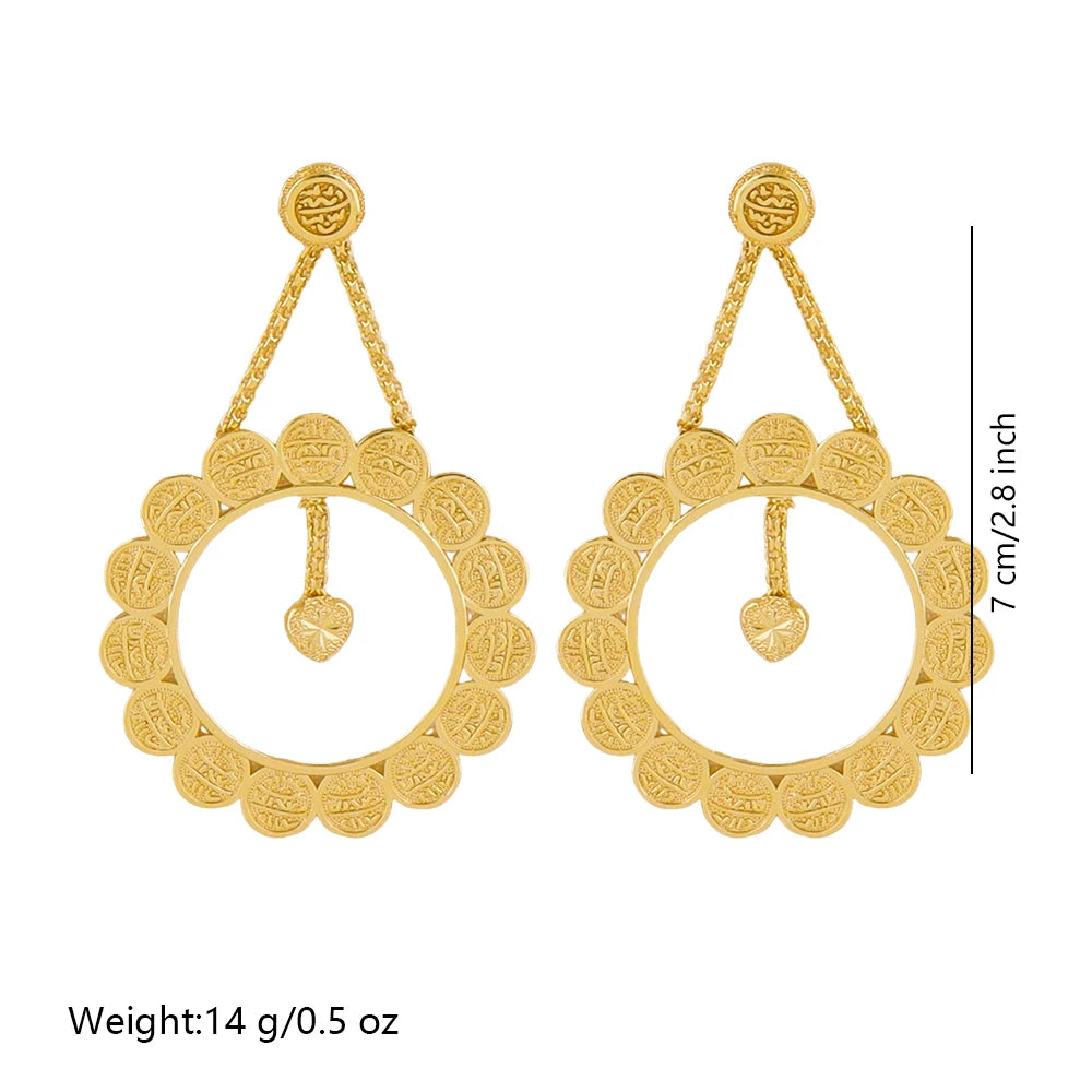 18k gold-plated large earrings Dubai luxury earrings for women with tassel hollow pendant banquet wedding Indian trendy jewelry