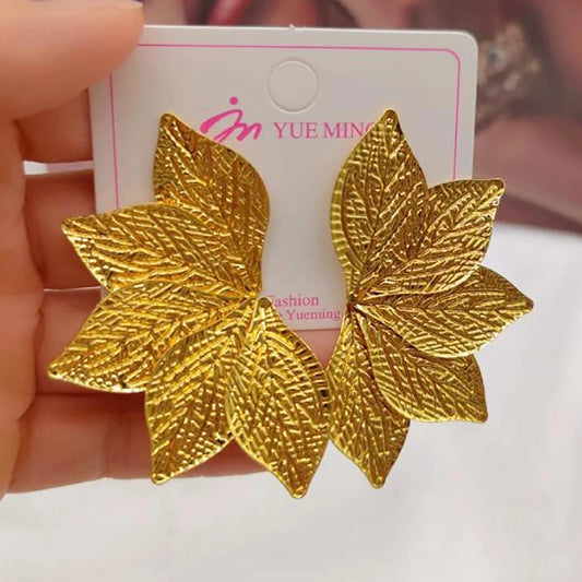Fashion Leaf Drop Dangle Earrings Stainless Steel Prevent Allergy Metal Popular Jewelry Statement Style Gold Plated Jewellery