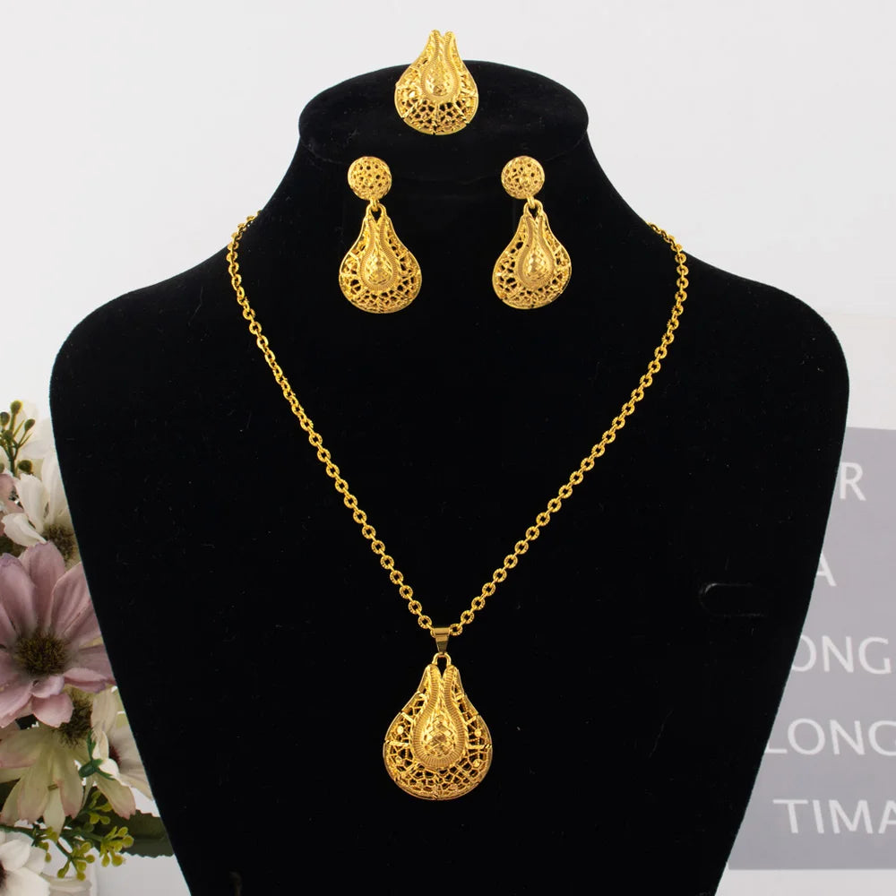 Arab New Style Women Jewelery Set Nigerian Senior Earrings Luxury Necklace Ring Apply to Mother's Day Gift Seasonal Promotion