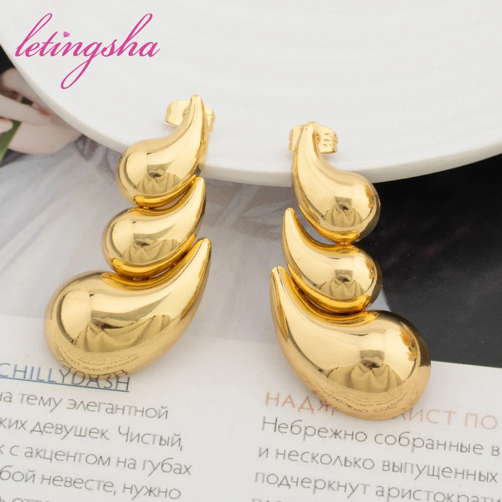 African Fashion Big Hoop Earrings Personalized Nigeria Stainless Steel Drop Earrings For Women Gold Color Jewelry Party Gift