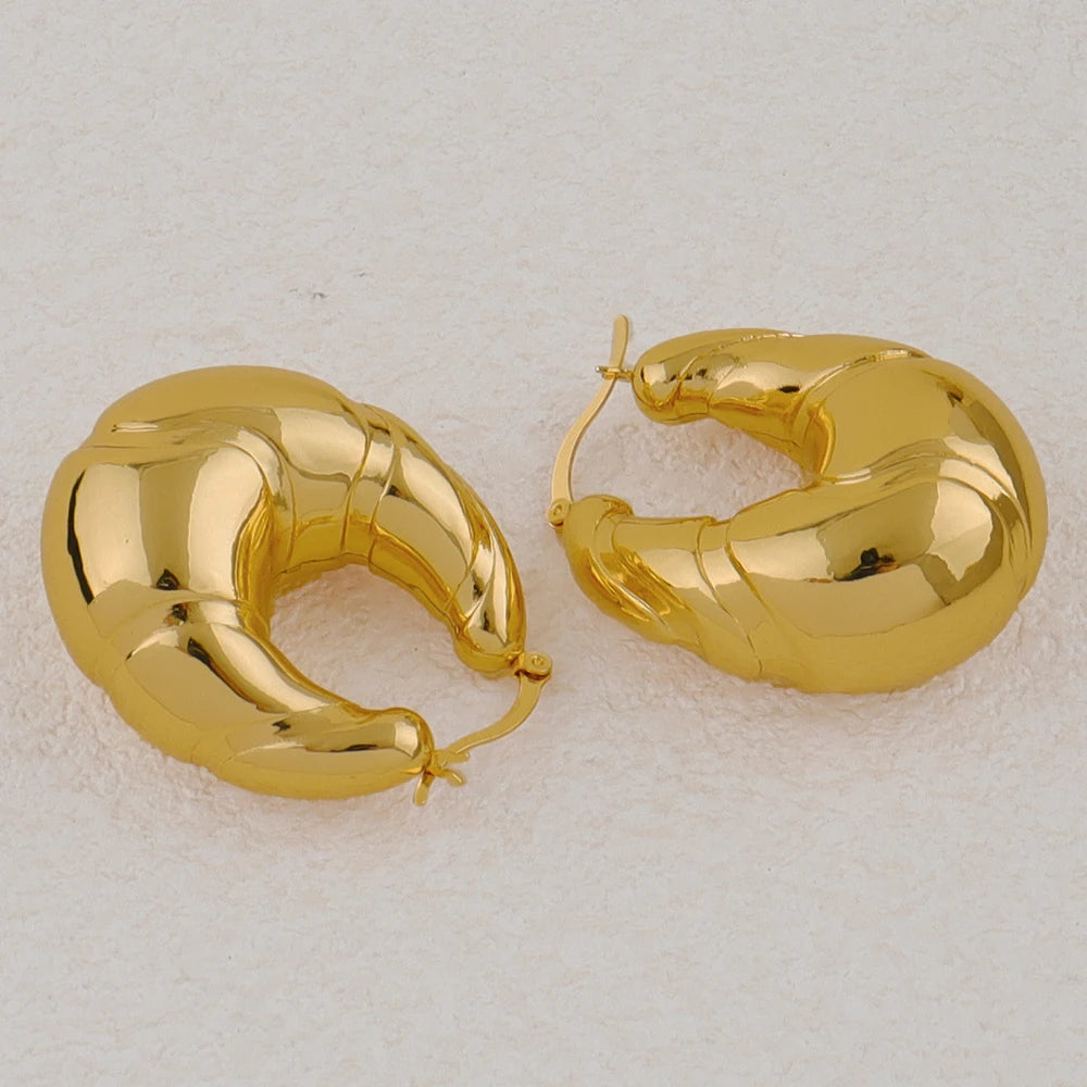 Vintage Fashion Glossy Stainless Steel Earrings Gold Plated Geometric Circle Earring For Woman New Trend Circle Earring Gift