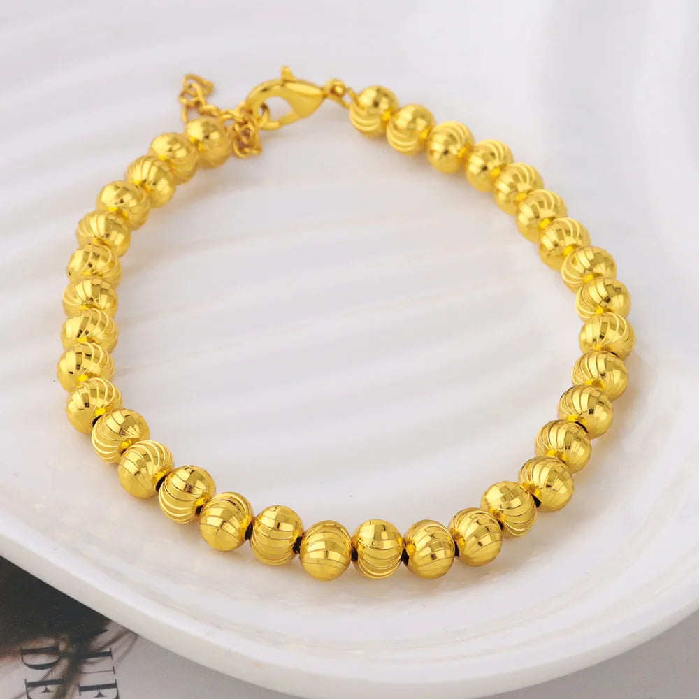 Gold Color Women Dubai Bangle Ghana Fashion Bead Chain Bracelet Waterproof Jewelry Noble Female Accessories Party Easter Gift