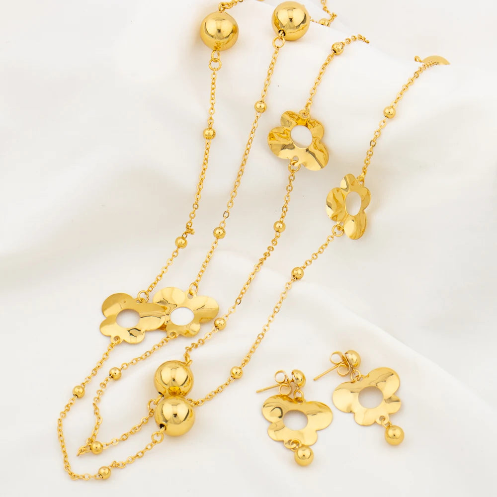 Gold Plated Long Chain for Women Fashion Necklace Copper Round Bead Geometry Pendant Party Wedding Waist Chain Jewelry Accessory