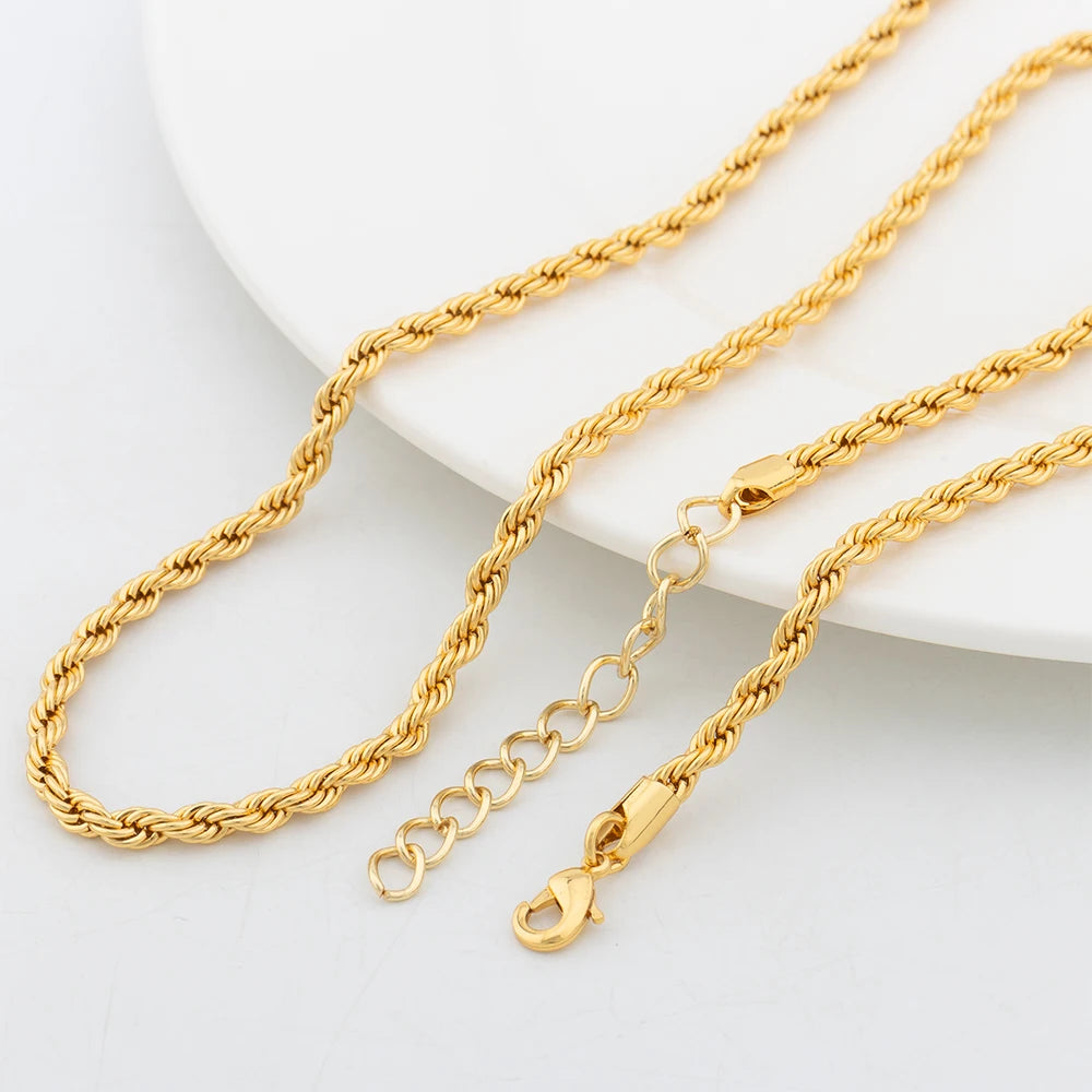 YM Twist Chains 40/60/80CM Copper Necklace 18k Gold Color Link Choker For Women Men Hip Hop Rock Charm Chain Party Jewelry Gifts