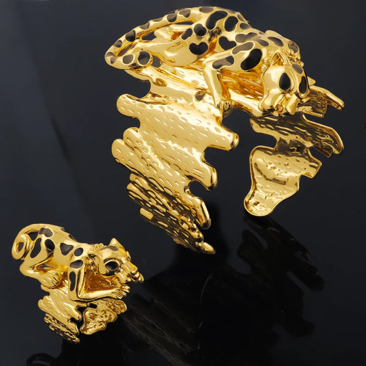 Personalized Creative Irregular Texture Leopard Ring Bracelet Set For Women Girls Fashion Jewelry Holiday Party Gift Wholesale