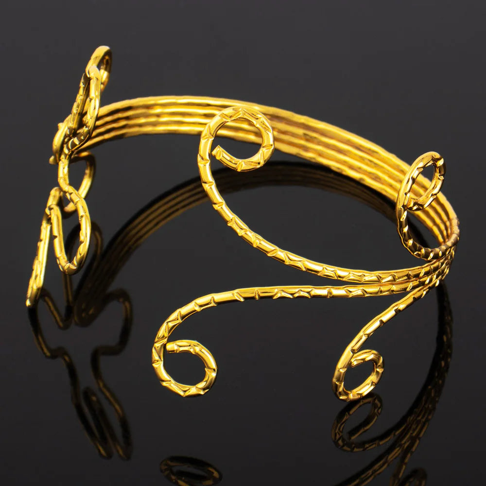 Ghana Trendy Flower Leaves Shape Armlet for Women Dubai Upper Arm Hollow Out Bangle Party Wedding Easter Adjustable Jewelry Gift