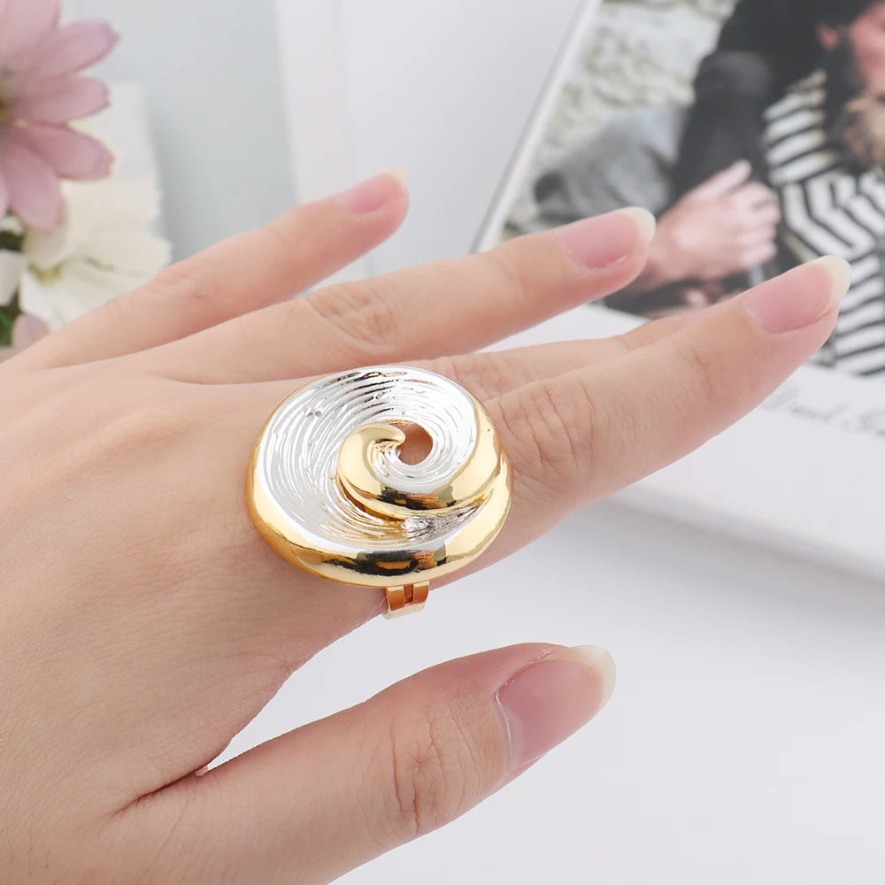 Fashionable Summer Vacation Jewelry Set for Women Ocean Sea Wave Shape Earring Necklace Exaggerated Ring Bangle for Beach Party