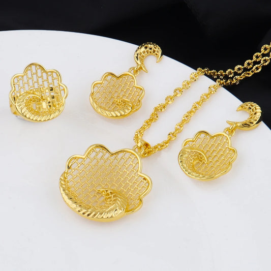 Fashion 24K Gold Color Flower Pendant Necklaces High Quality Luxury Jewelry for Dubai India Africa Women Party Gift