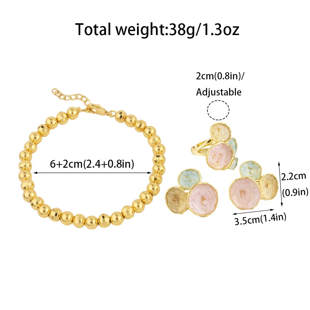 Dopamine Color Jewelry Set For WomenTrendy Earrings Ring Gold Color Bangle Set Advanced Jewelry For Party Wedding Anniversary