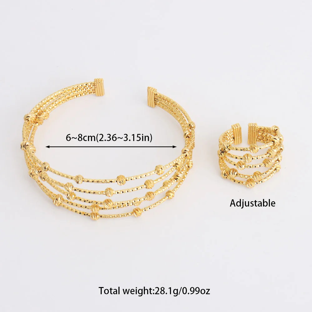 France Exquisite Woman Bracelet And Ring Africa Classical Multi Chain Multi Beads Jewelry Set Party Wedding Engagement Gift