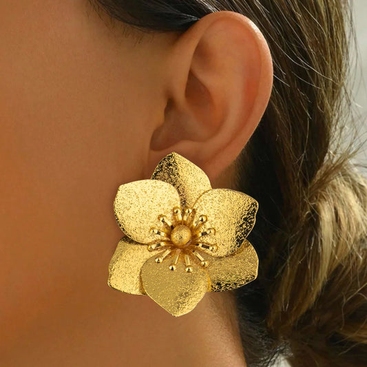 Women's Fashion Trendy Stainless Steel Flower Earrings Vintage Metal Flower Stud Earrings Carnival Party Festival Dressing Gifts