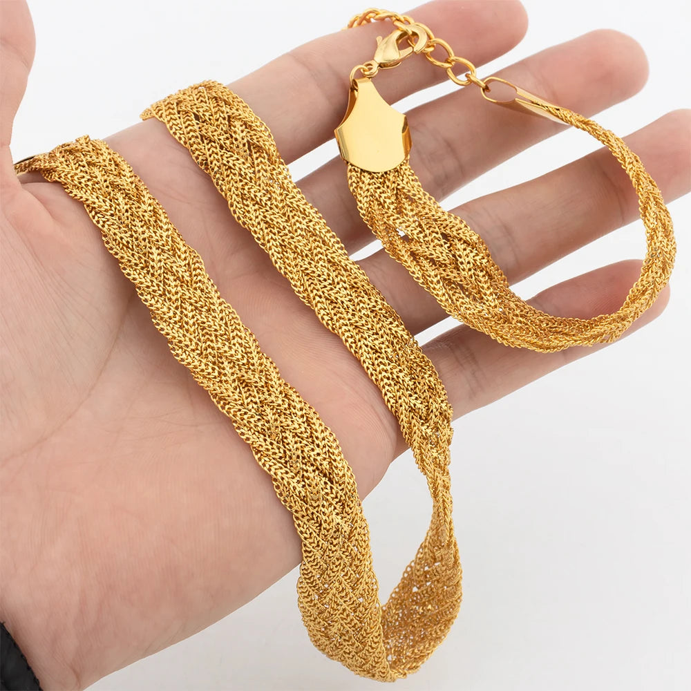 YM 10MM Woven Chain for Women Gold Plated Necklace and Bracelet 40CM Hollow Chain Dubai Africa Luxury Punk Jewellery Accessaries