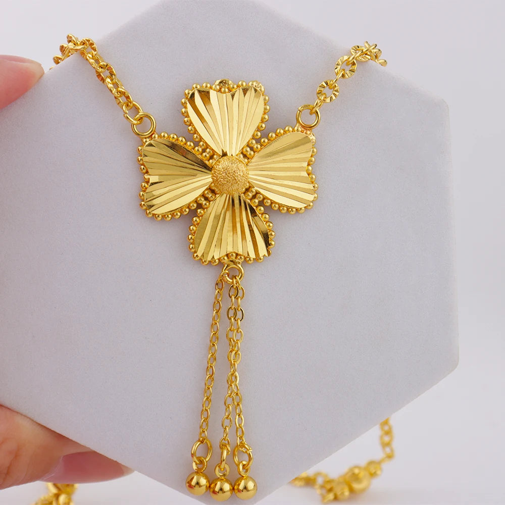 Elegant Gold-Tone Flower Jewelry Set for Women, Delicate Necklace Earrings Ring Gift for Party Wedding Daily Wear