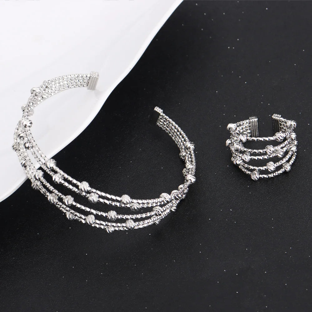 France Exquisite Woman Bracelet And Ring Africa Classical Multi Chain Multi Beads Jewelry Set Party Wedding Engagement Gift
