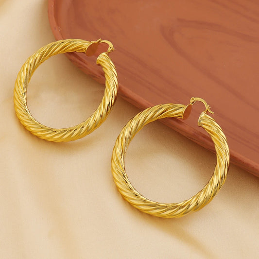 Twist Hoop Earrings for Women Classic minimalist design Vintage Round Stainless Steel 18K Gold Plated Ear Jewelry Christmas Gift