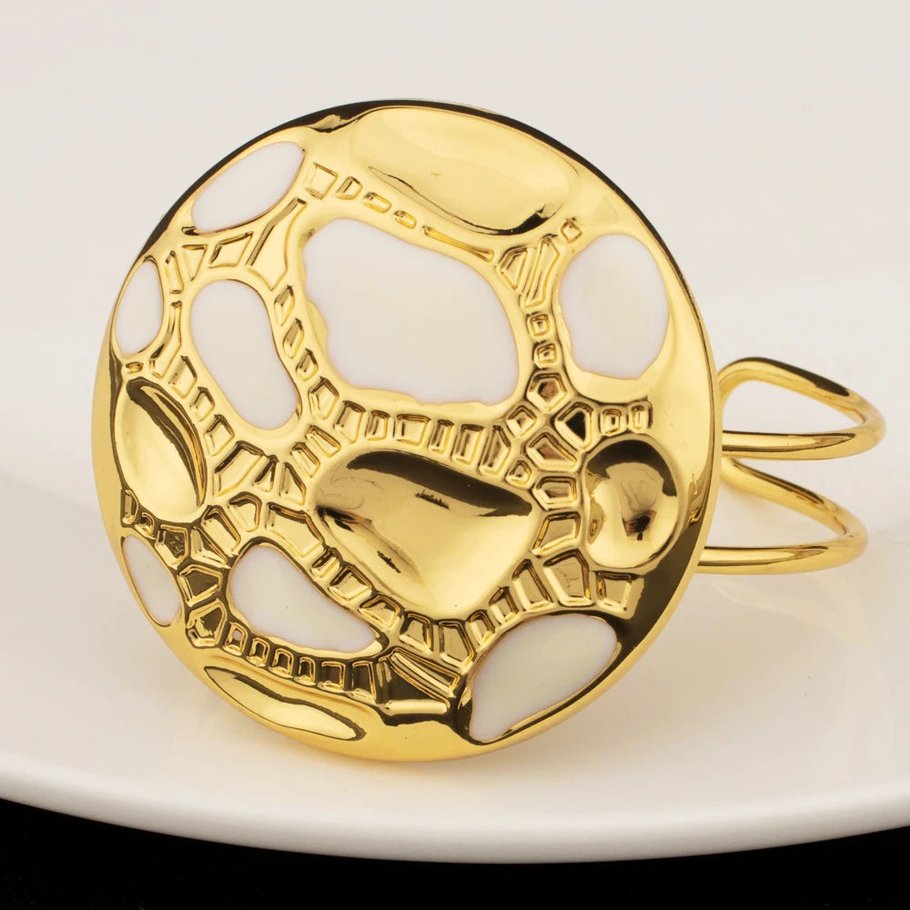 Luxury Design Female Jewelry Set Gold Color Earrings Necklace Big Circle Bangle Ring for Women Dubai America Party Jewelry