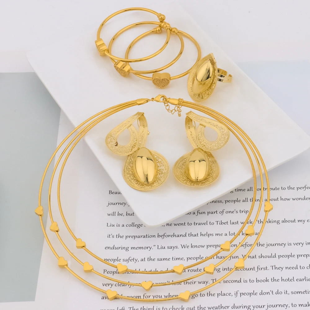 2025 African Love Necklace & jewellery woman Set—Heart Bracelet Ring Earrings for Wedding Party jewelry women set