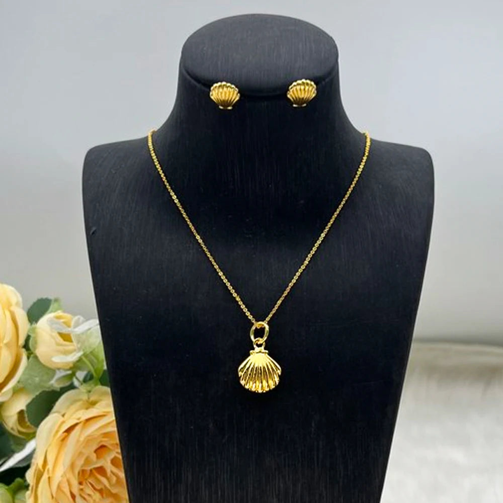 Ocean Series Gold Color Shell Earrings Necklaces For Women Girls Fashion Pendant Necklace Beach Female Summer Jewelry Accessory