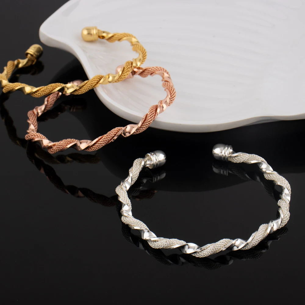 Trendy Coppr Open Bangles Charms Line Bracelet For Europe and America Women Fashion Adjustment Size Jewelry For Party Wedding