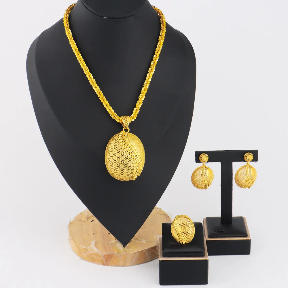 Conjunto de 3 joyas vintage de estilo etíope, colgante con forma de huevo de dragón, collar, pendientes místicos de Dubái, anillo para fiesta, regalo de Pascua.
