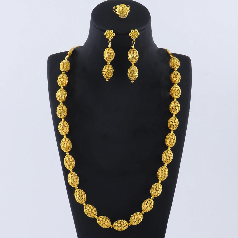 women jewelry set indian arabic african ethiopian golden color jewelry set Hollow Out Oval Necklace Earrings Ring free shipping