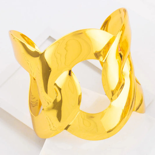 Indian Gold Color Bracelets with Ring for Women Luxury Trendy Female Dubai Circle Big Jewelry Set design Exaggerated Party Gift