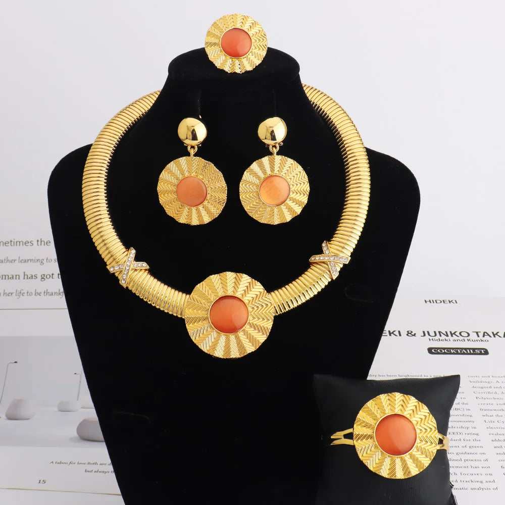 Joyería de oro de alta calidad para niñas, juego de joyas de oro etíope, juego de collares con aretes de boda africana de Dubái