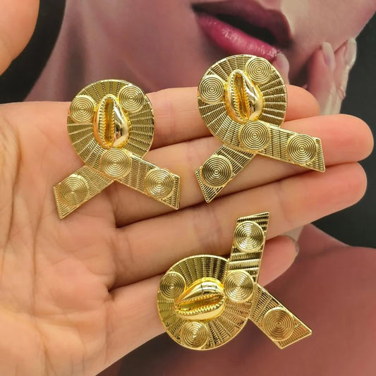 Dubai Gold Color Earrings and Ring Set for Party Weddings Bridal Clip Earrings Finger Ring Set for Nigerian Accessories Gifts