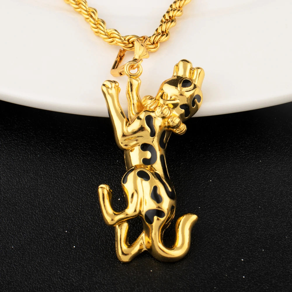 Luxury Gold Plated Domineering Exaggerated Leopard Shape Necklace Bracelet Ring Set for Women Dubai Jewelry Gift for Party