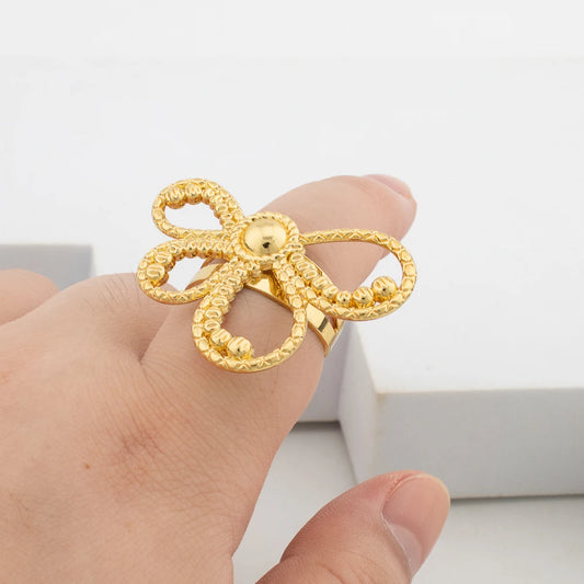 Gold Color Jewelry Sets for Women Minimalist Floral Retro Temperament Metal Earrings Ring Party Holiday Gift Fashion Jewellery