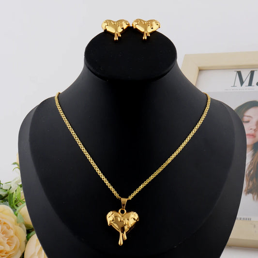 Romantic Pendant Stainless Steel Lovely 3D Heart Charm Necklaces For Women New Fashion Neck Chain Jewelry Gift Drop shipping